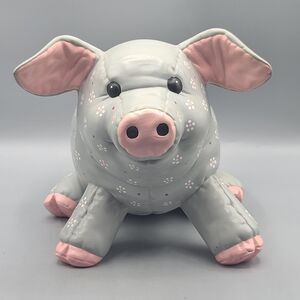 Vintage Quilted Ceramic Gray Floral 1985 Pig Farmhouse